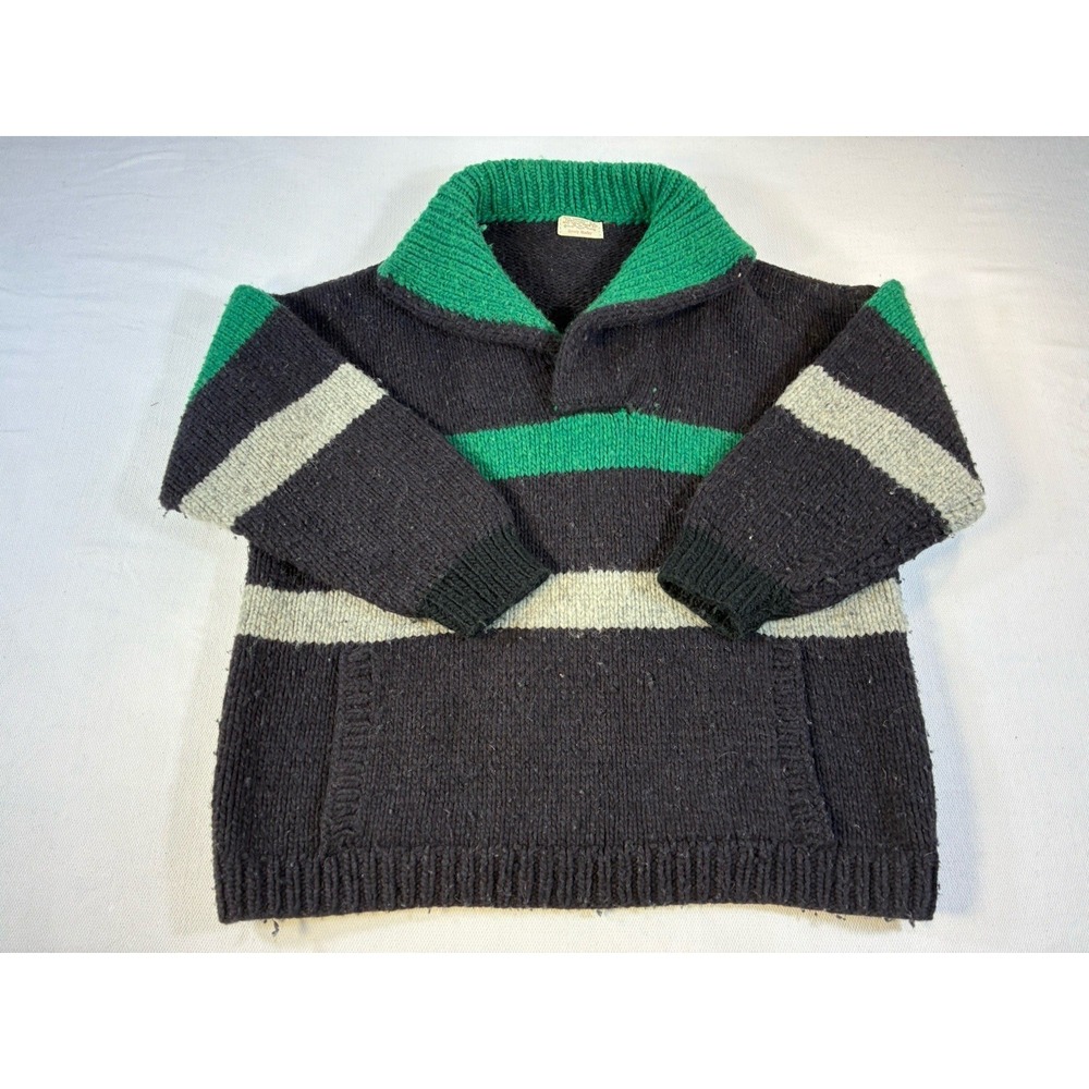 Vintage Beverly‎ Shadley Hand Made Wool Shawl Collar Striped Sweater